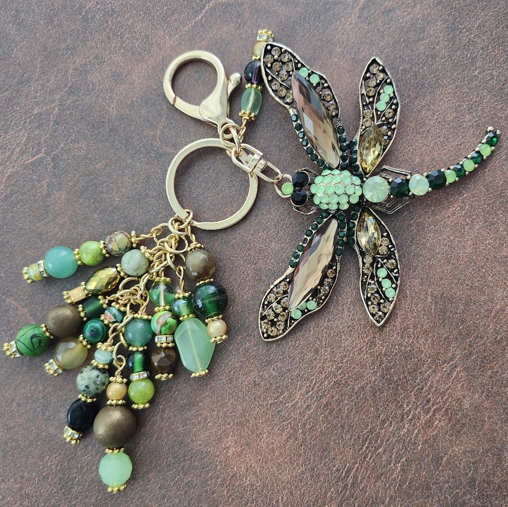 4.  Dragonfly Over-sized Purse Charm or Keychain Jade Jasper Handcrafted